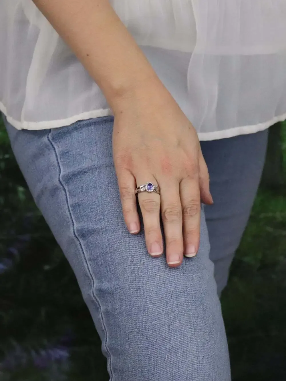 Sterling Silver Natural Tanzanite & White Zircon Ring Size 9 1/4